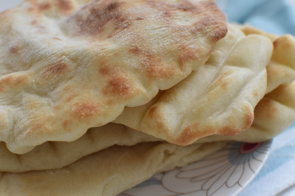 Close up of pita bread on a plate