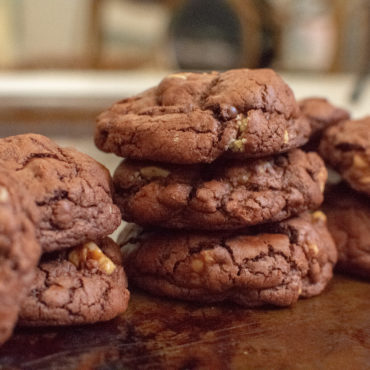 Chocolate brownie cookies on tray