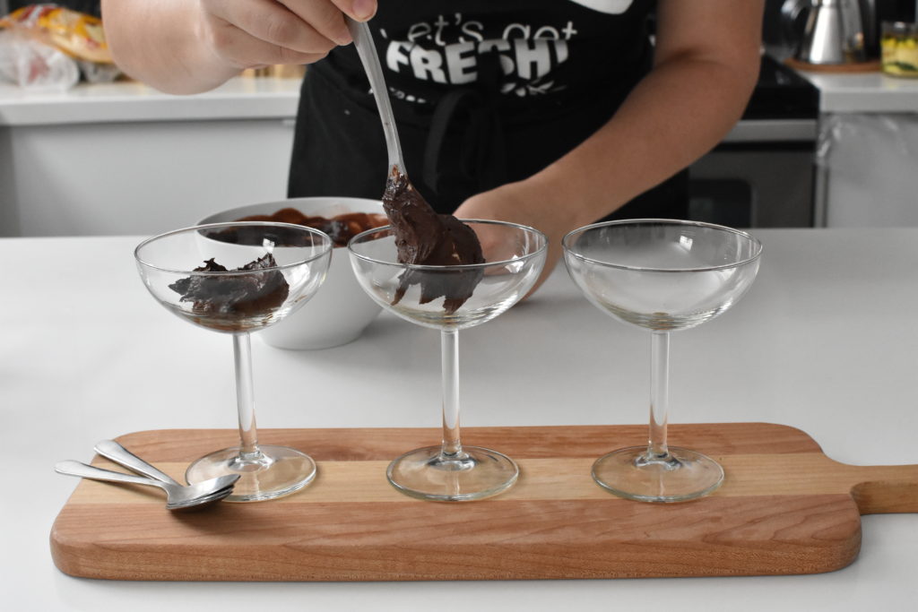 Chocolate pudding in cups to serve